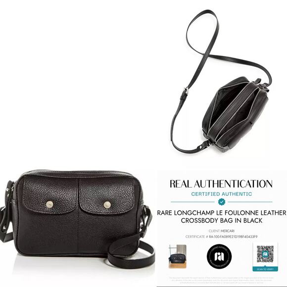 Rare‎ Longchamp Le Foulonne Leather Crossbody Bag in black - Picture 1 of 8